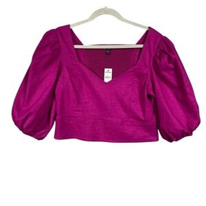 Express Magenta Puff Sleeve Blouse